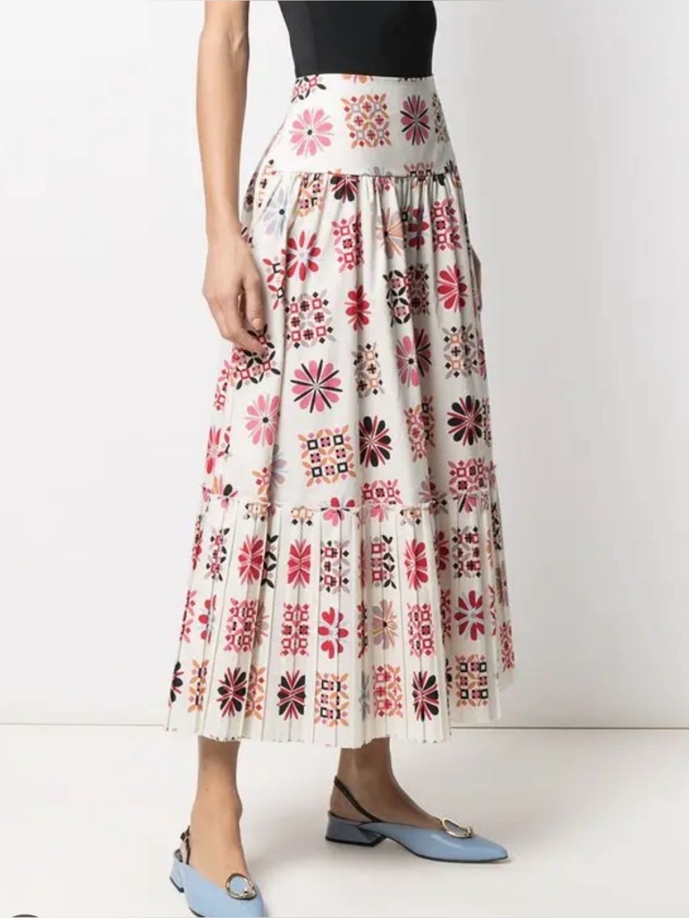 La DoubleJ Balletto Skirt Cotton Midi Floral Print Tiered Italy S